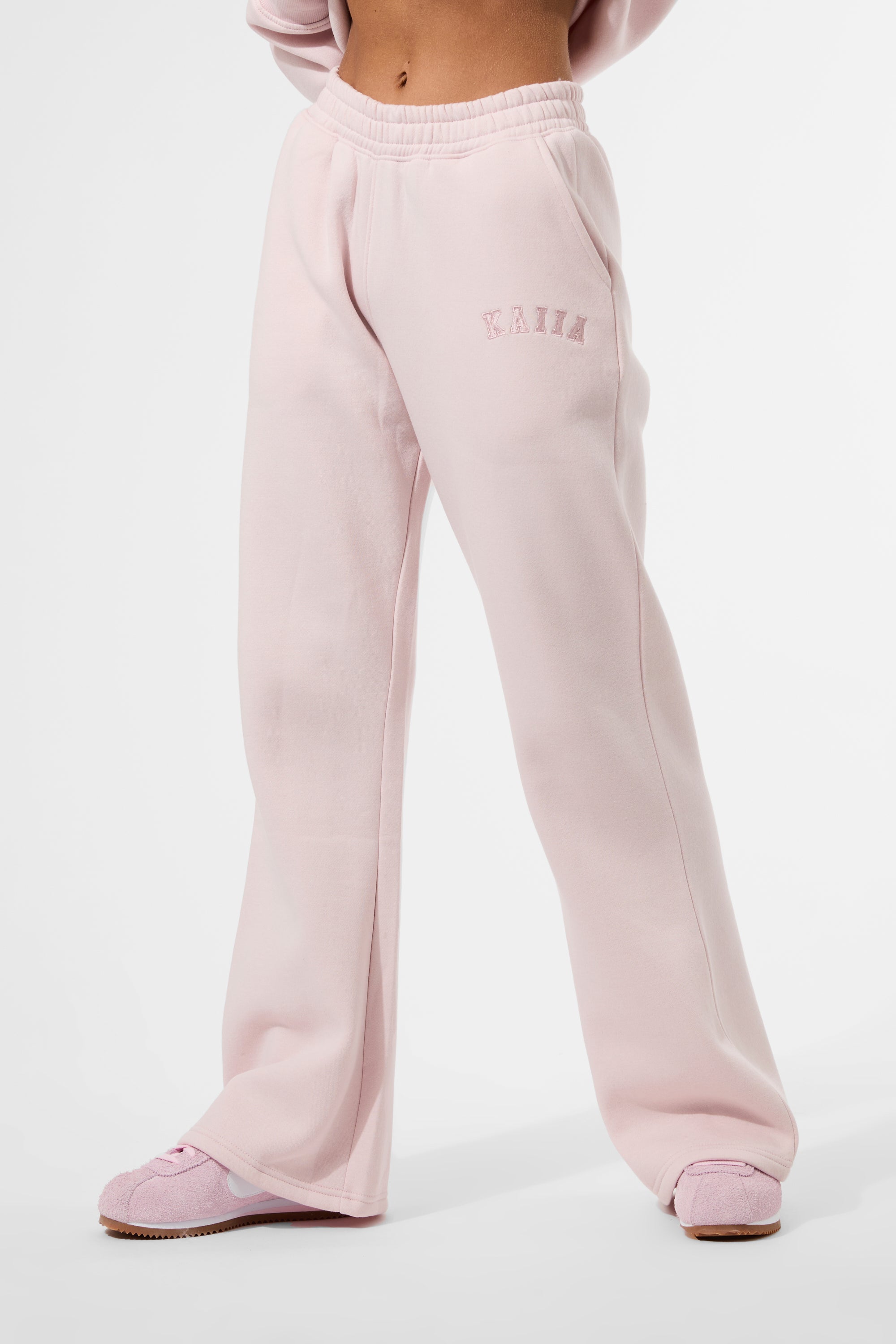 Kaiia Logo Wide Leg Joggers Pink Chai