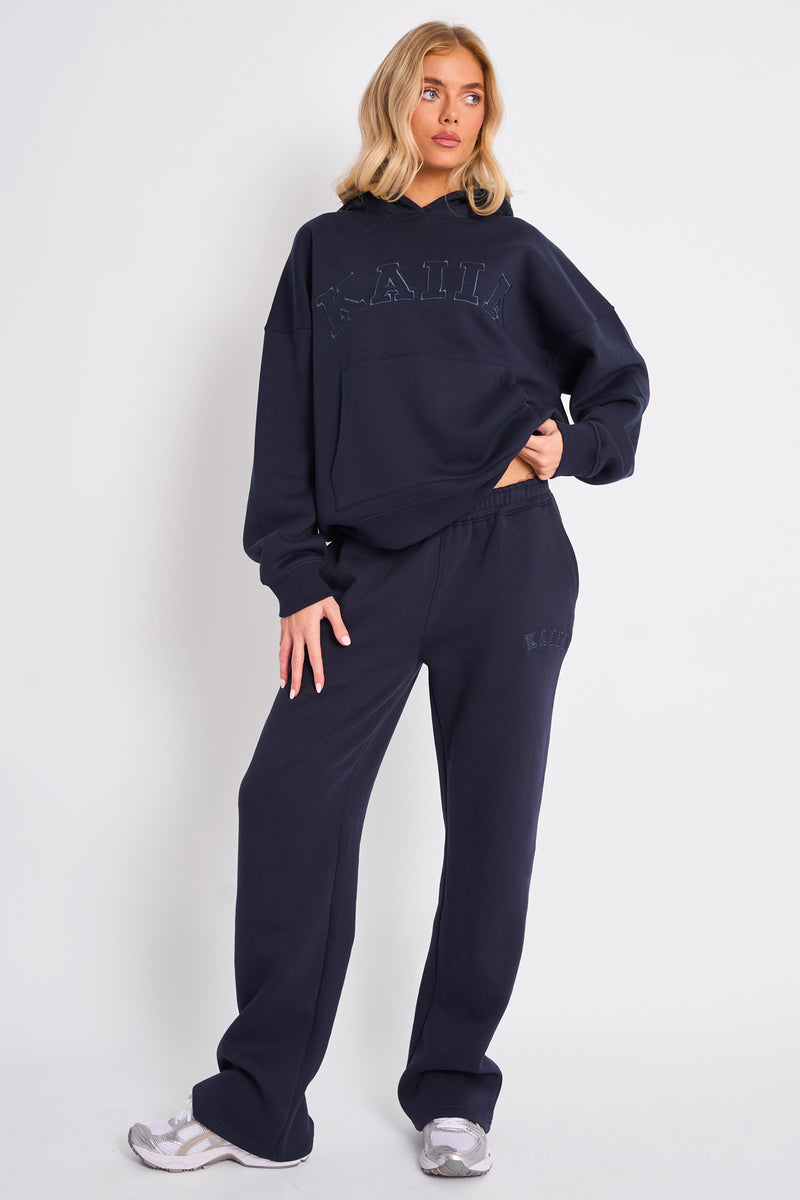 Kaiia Logo Wide Leg Sweat Pants Navy