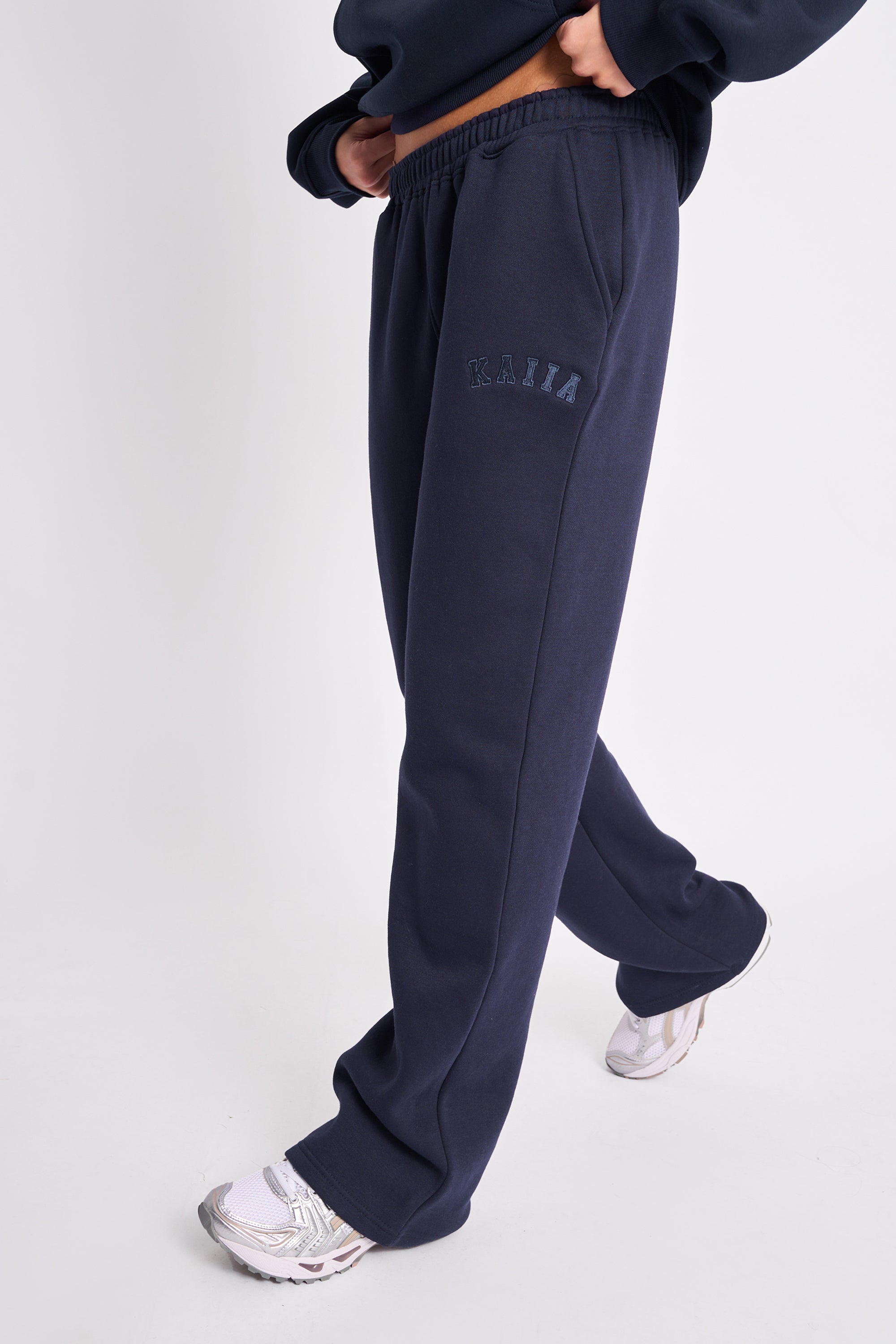 Kaiia Logo Wide Leg Sweat Pants Navy