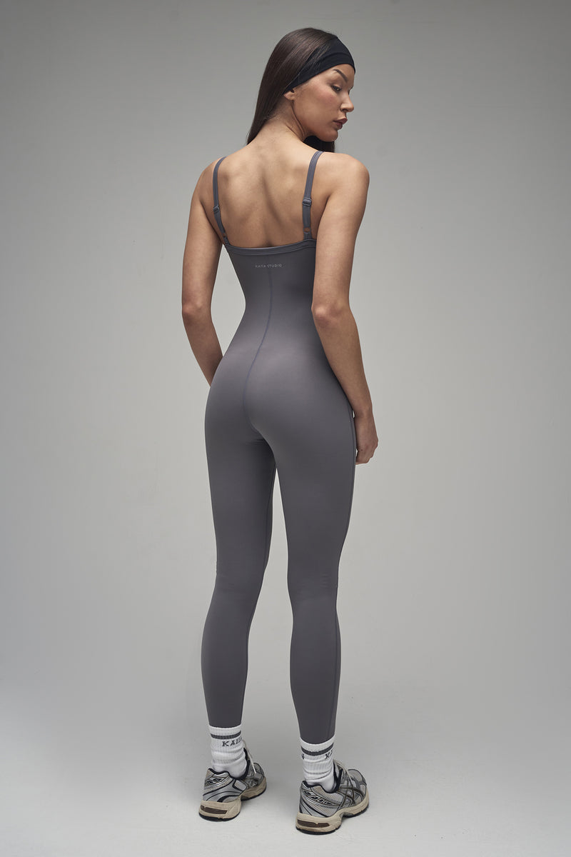 Kaiia Sculpt Strappy Unitard Slate Grey