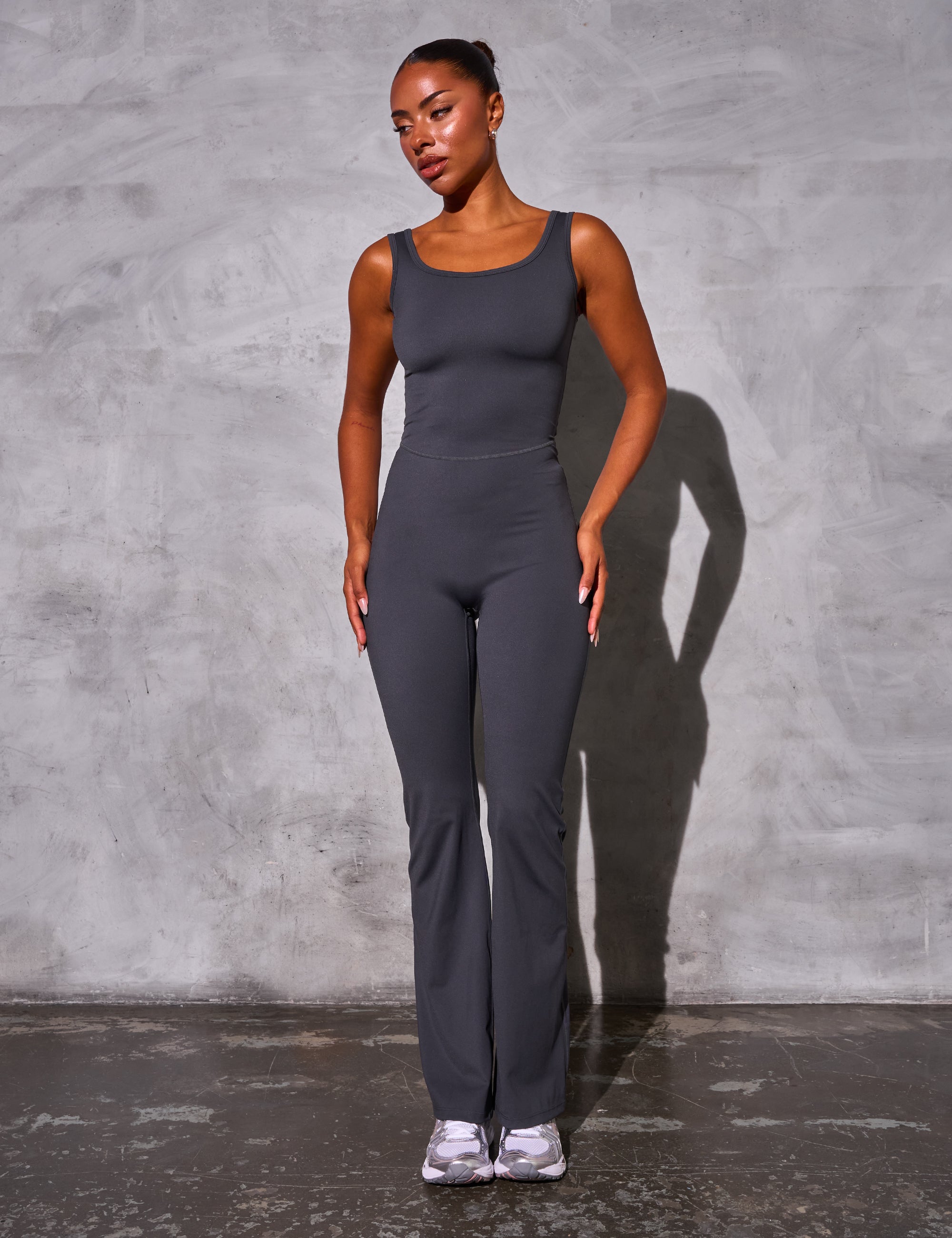 Kaiia Sculpt Wide Leg Unitard Graphite Grey