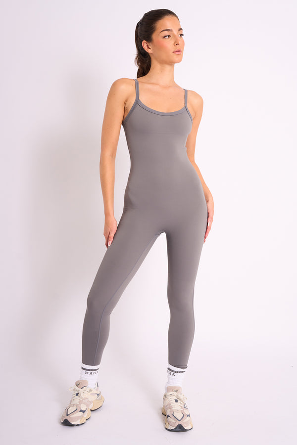 Kaiia Sculpt Strappy Unitard Slate Grey