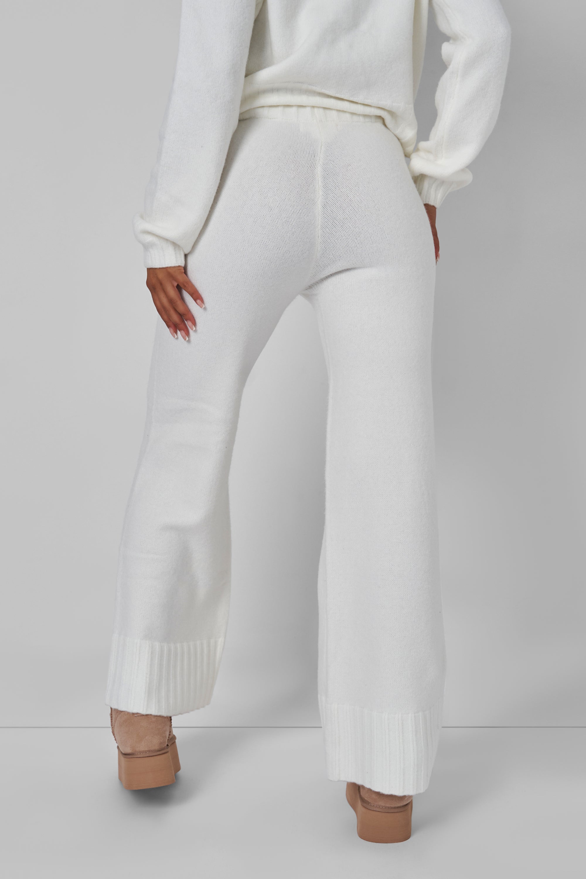 Kaiia Knitted Flared Trousers in Cream