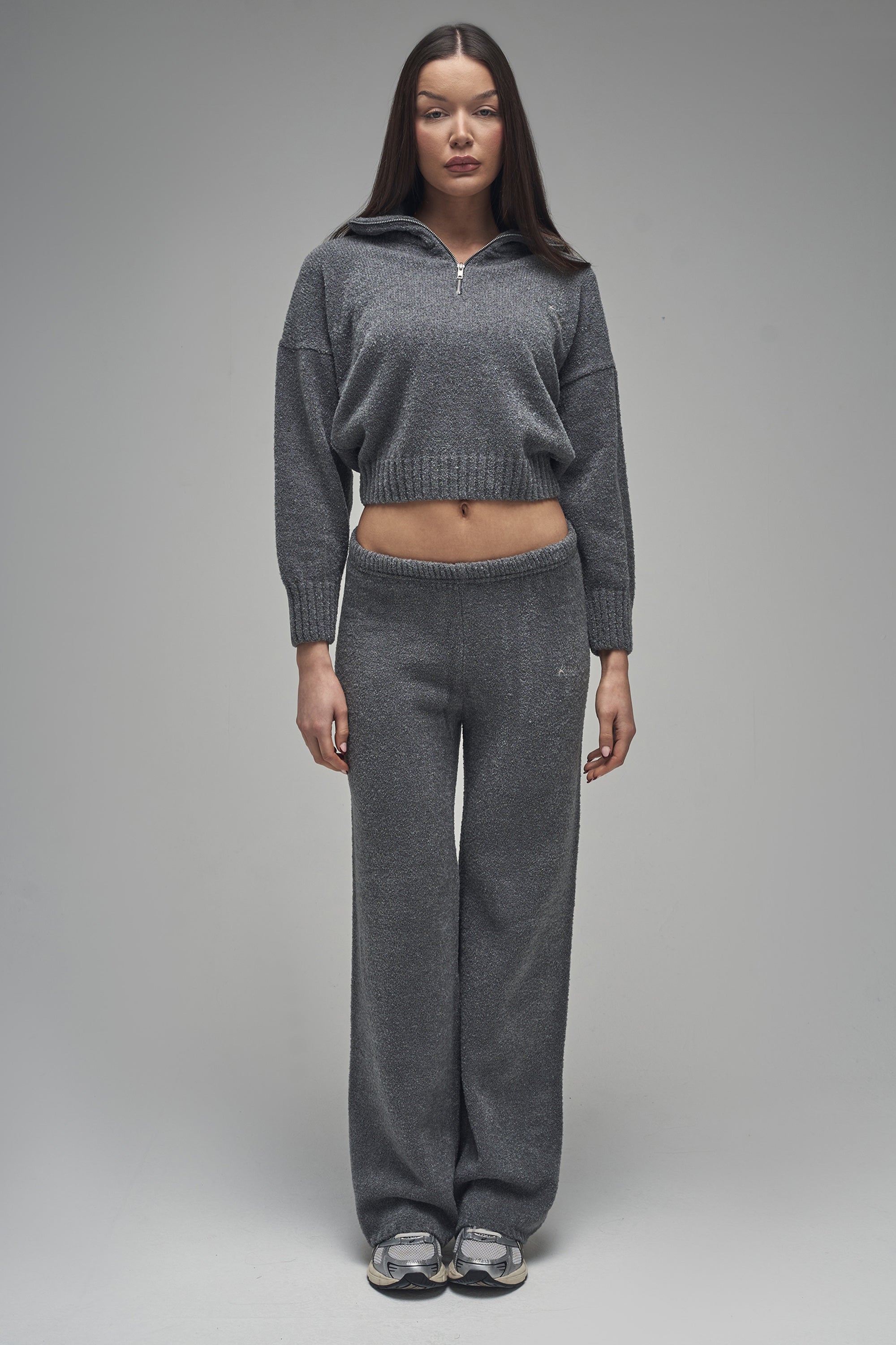 Kaiia Knit Wide Leg Trousers Charcoal