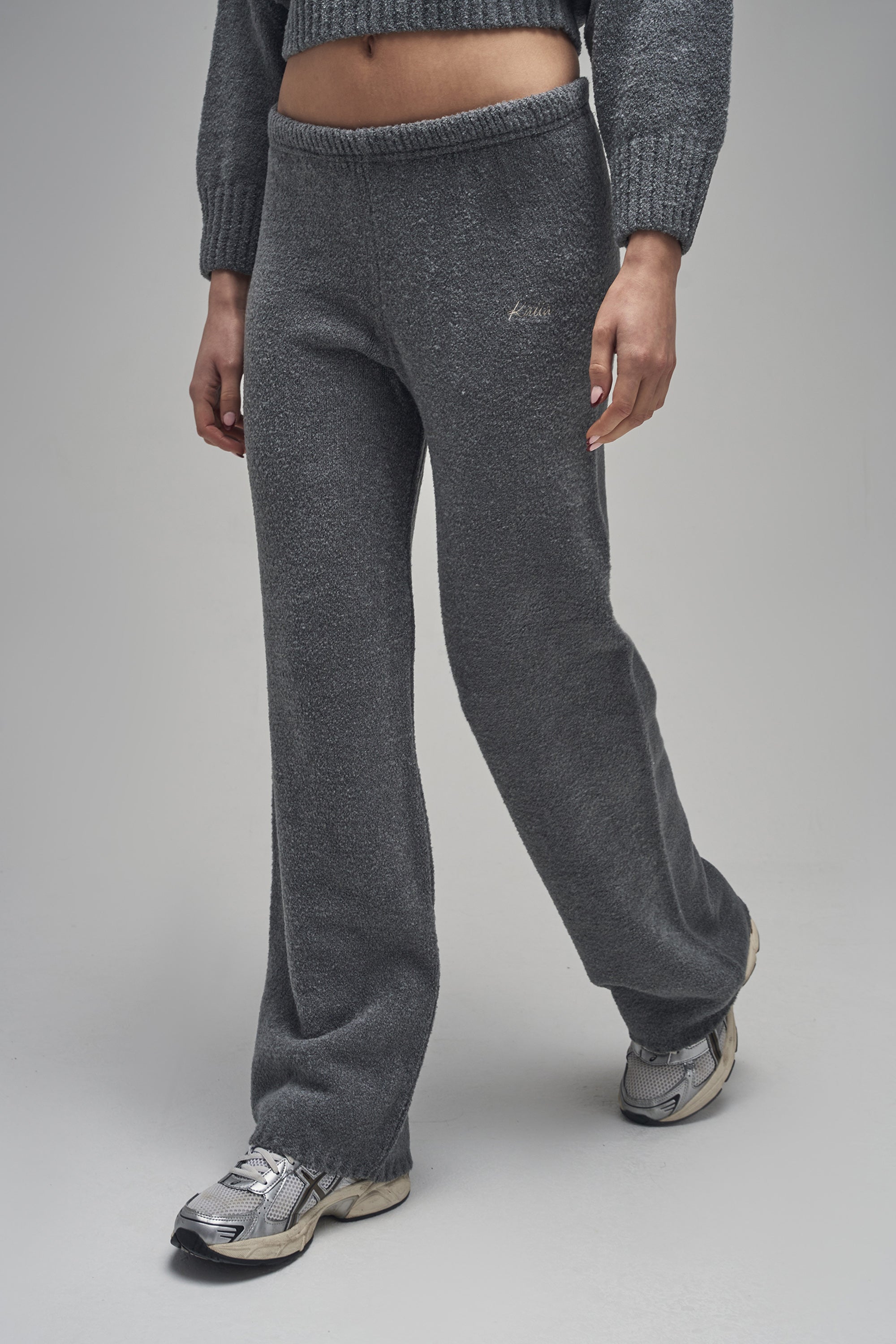 Kaiia Knit Wide Leg Trousers Charcoal