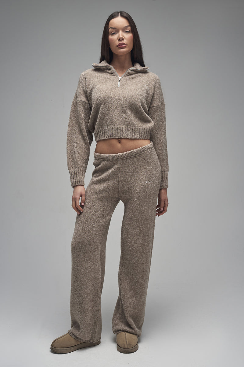 Kaiia Knit Wide Leg Trousers Taupe