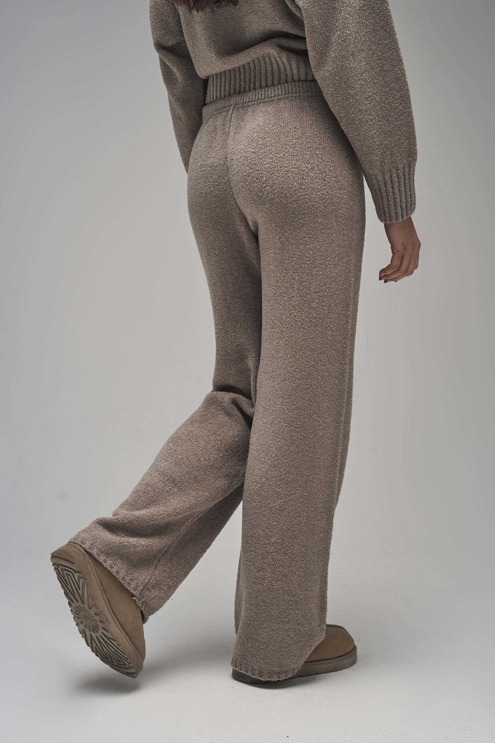 Kaiia Knit Wide Leg Trousers Taupe