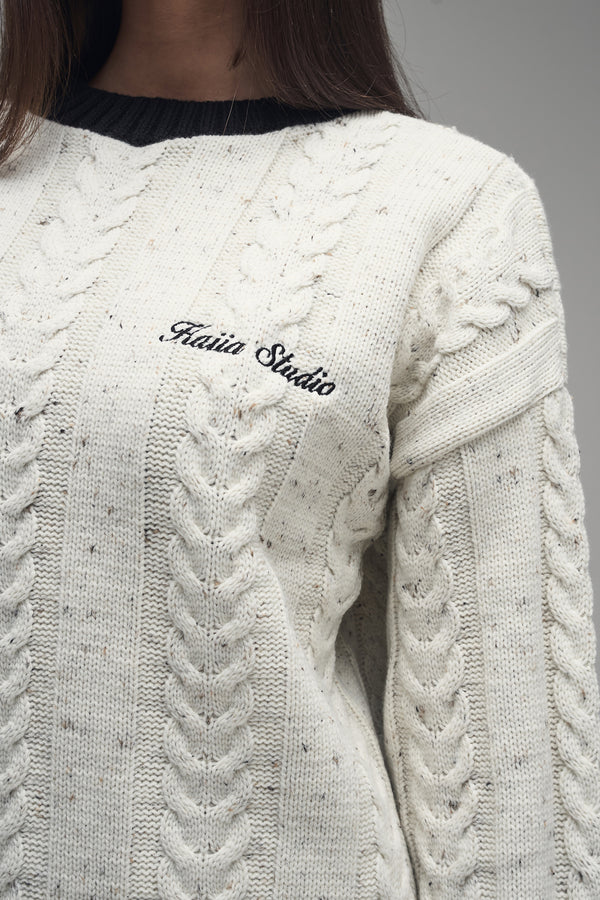 Kaiia Cable Knit Oversized Sweater Cream & Black