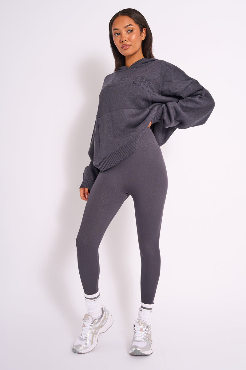 Kaiia Premium Ribbed Legging Dark Grey