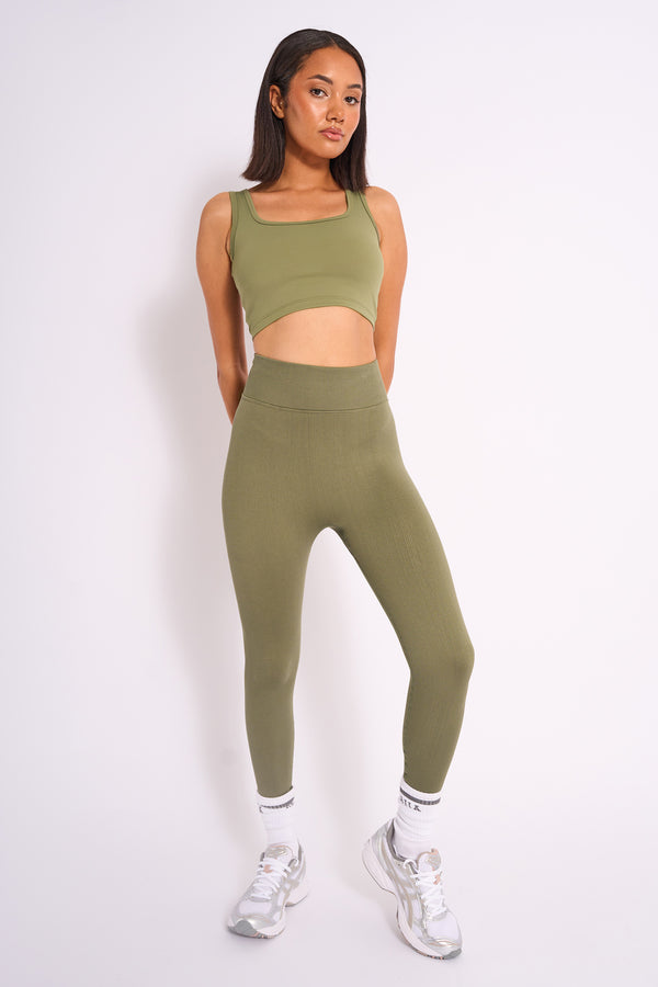 Kaiia Premium Ribbed Legging Khaki