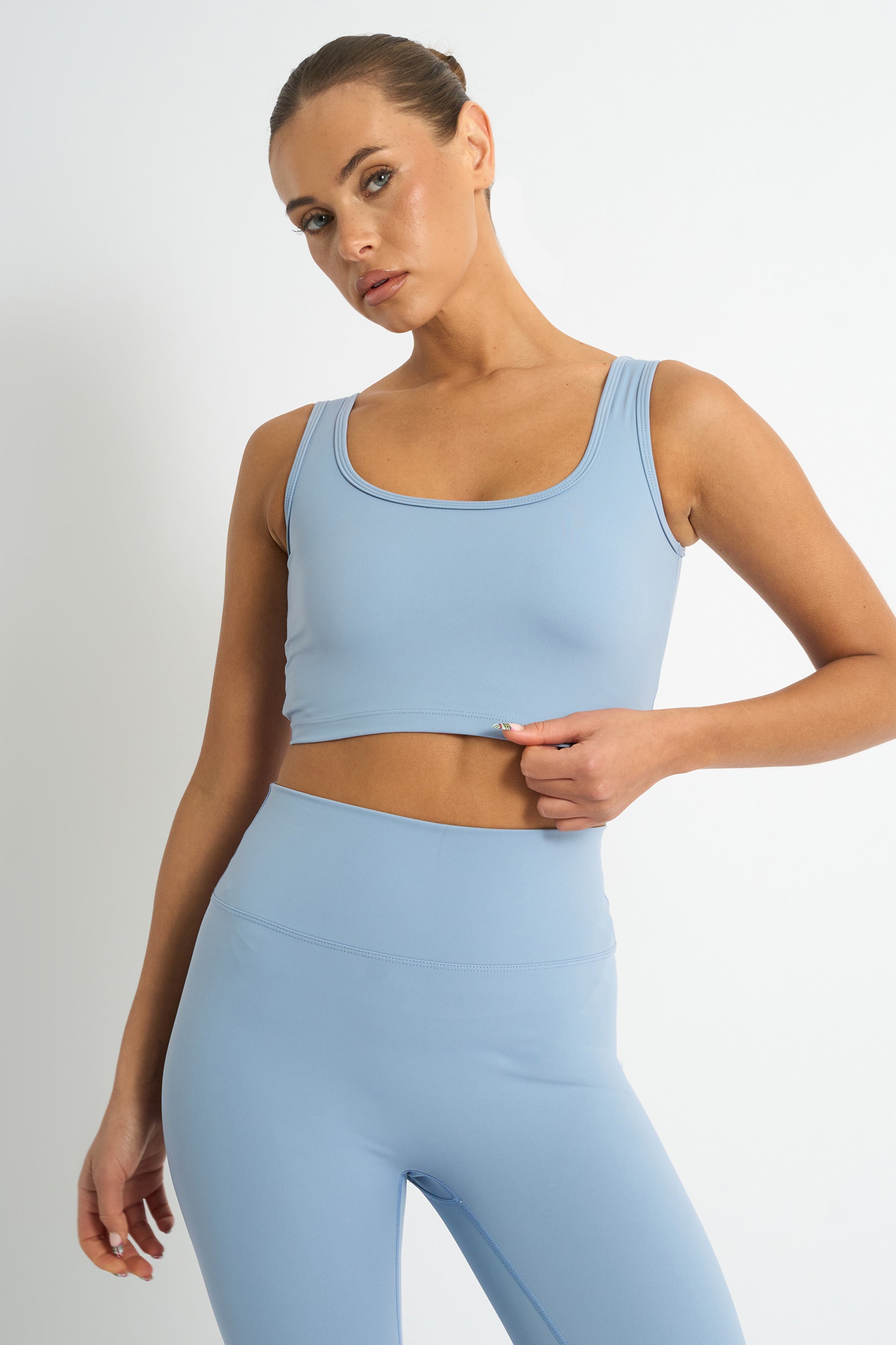 Kaiia Sculpt Square Neck Crop Top Light Blue