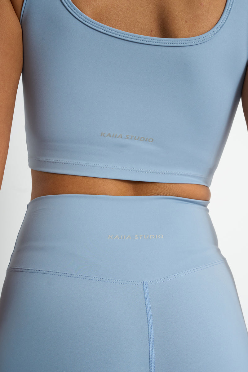 Kaiia Sculpt Square Neck Crop Top Light Blue