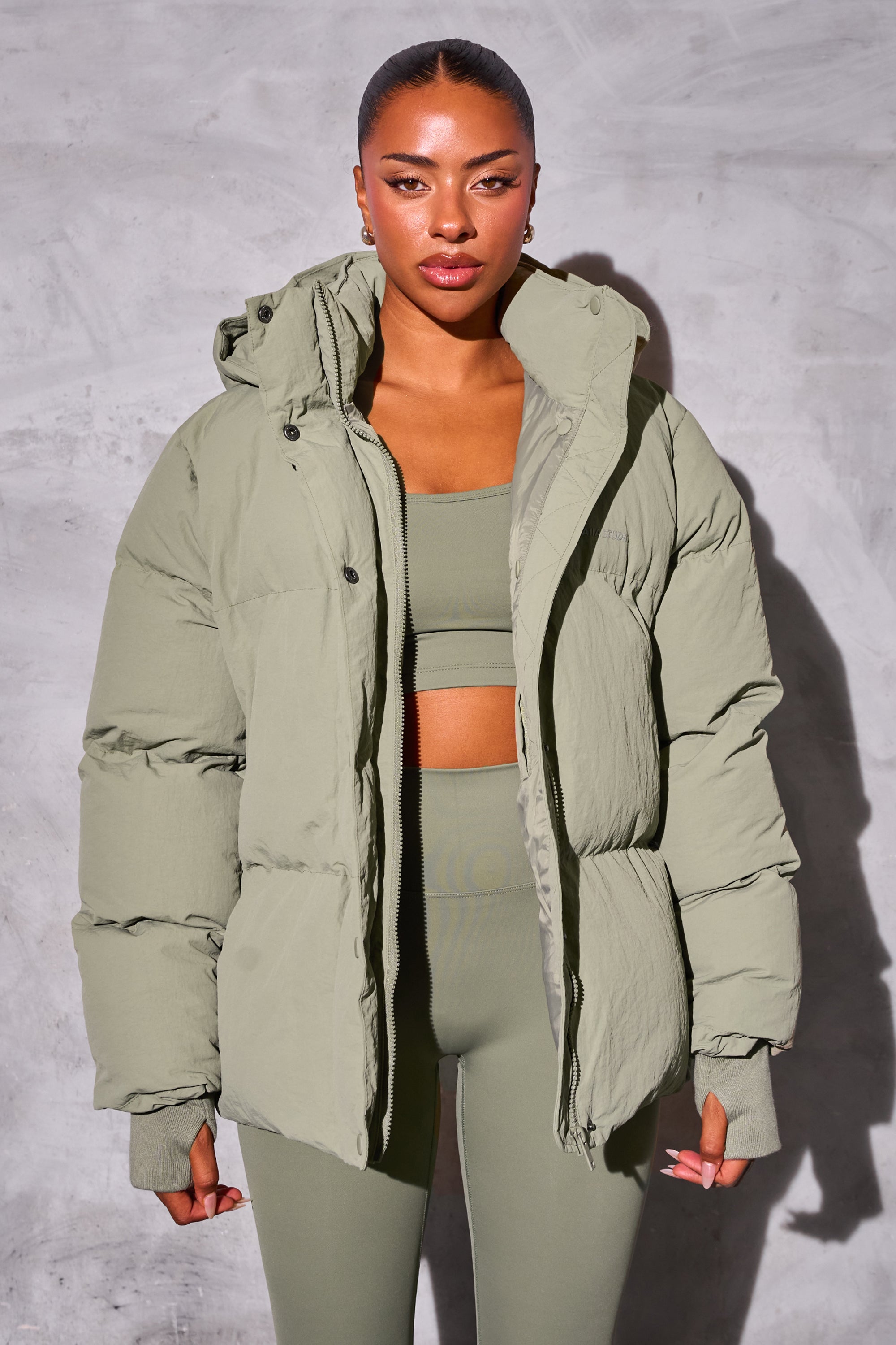 Kaiia Studio Oversized Puffer Coat Khaki