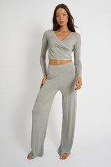 Kaiia Lace Wrap Top & Trouser Pj Set Grey Melange