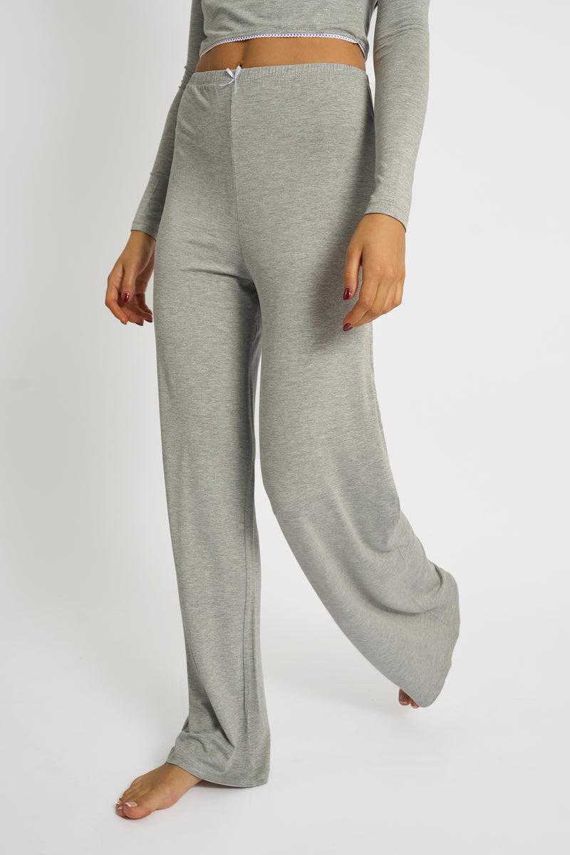 Kaiia Lace Wrap Top & Trouser Pj Set Grey Melange