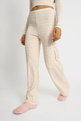 Kaiia Bow Print Lace Wrap Top & Trouser Pj Set Cream & Pink