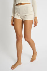 Kaiia Pointelle Button Up Long Sleeve Top & Shorts Pj Set Cream