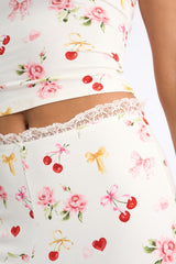 Kaiia Cherry Rose Print Cami Top & Trousers PJ Set Cream