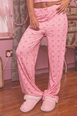 Kaiia Bow Print Cami Top & Trousers PJ Set Pink