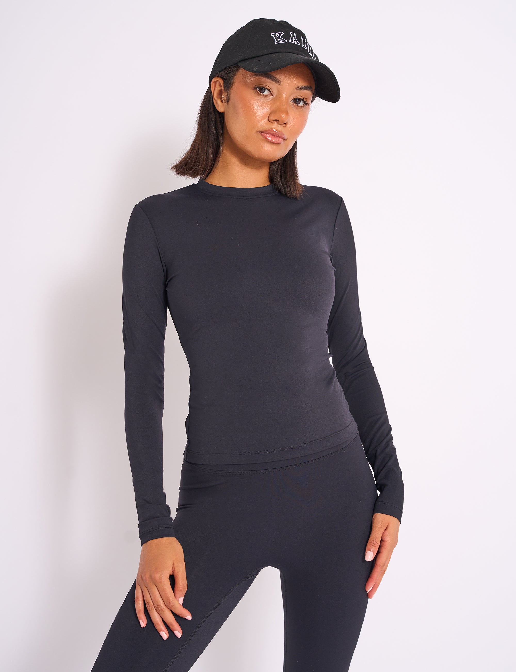 Kaiia Sculpt Long Sleeve Fitted T-shirt Black