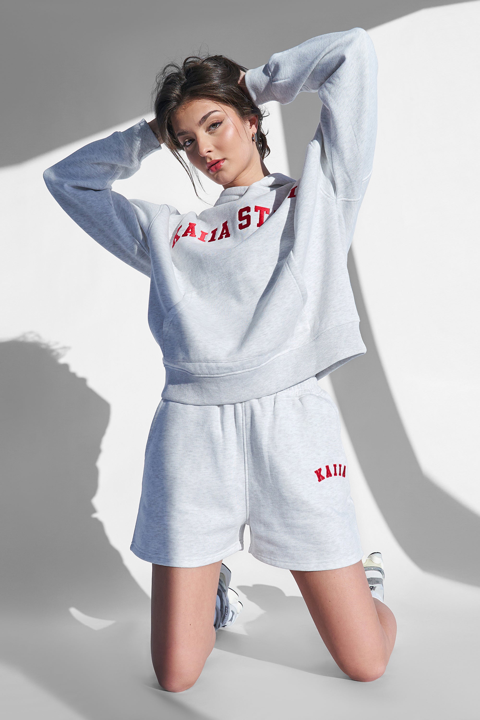 Kaiia Design Sweat Shorts Light Grey Marl and Red