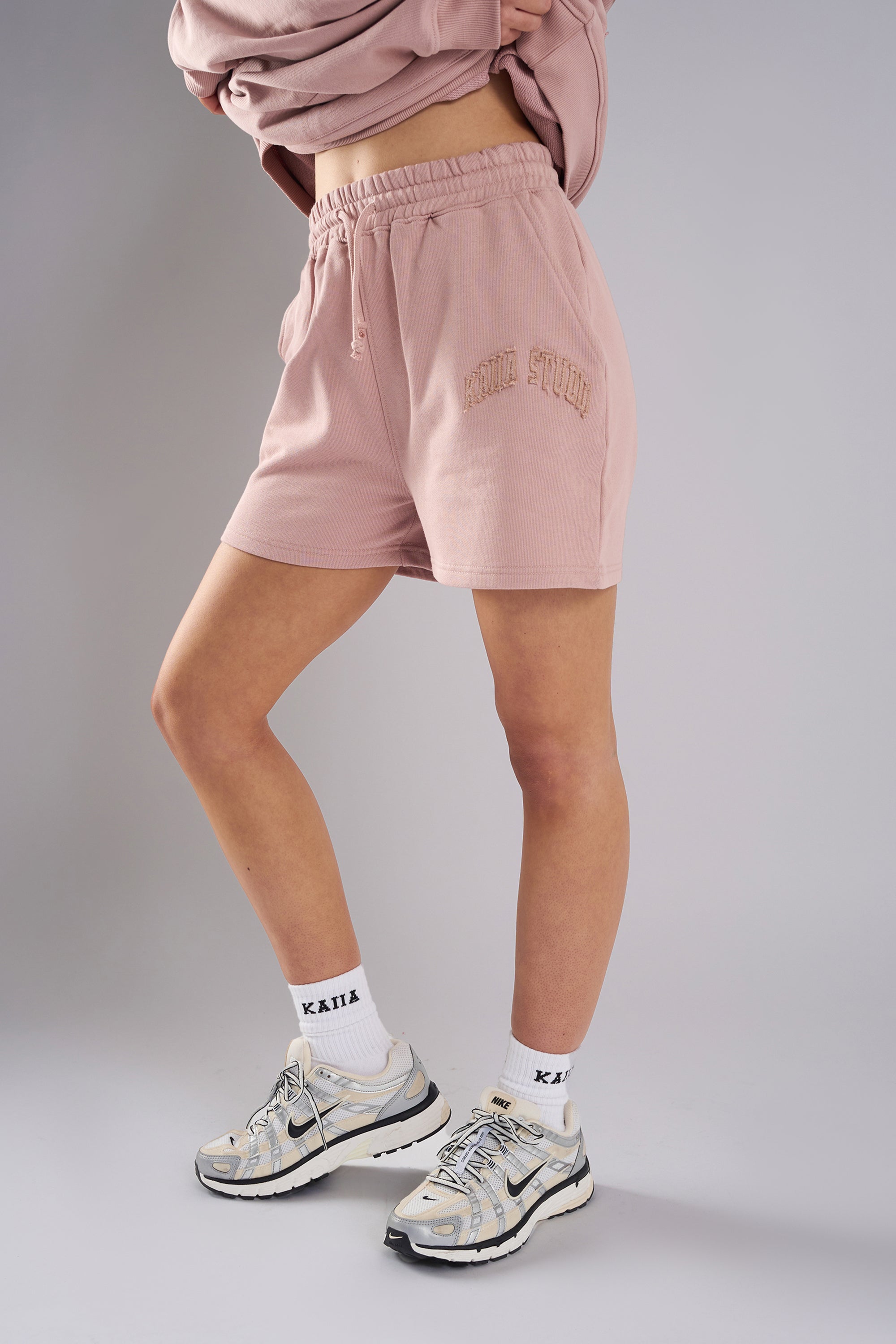 Kaiia Studio Distressed Applique Sweat Short Blush