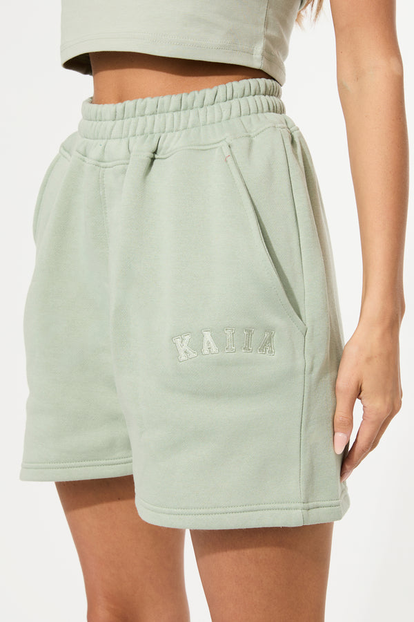 Kaiia Logo Sweat Shorts in Sage Green