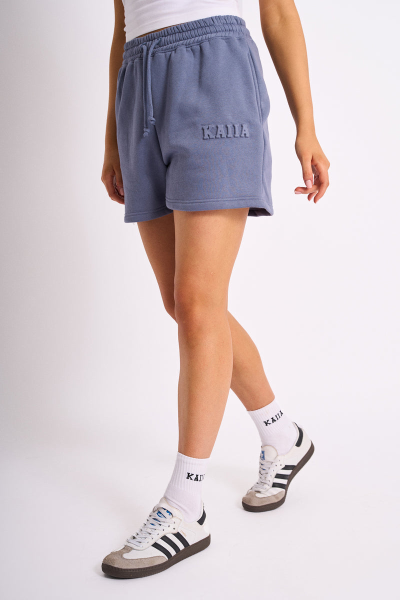 Kaiia Embossed Logo Sweat Shorts Blue