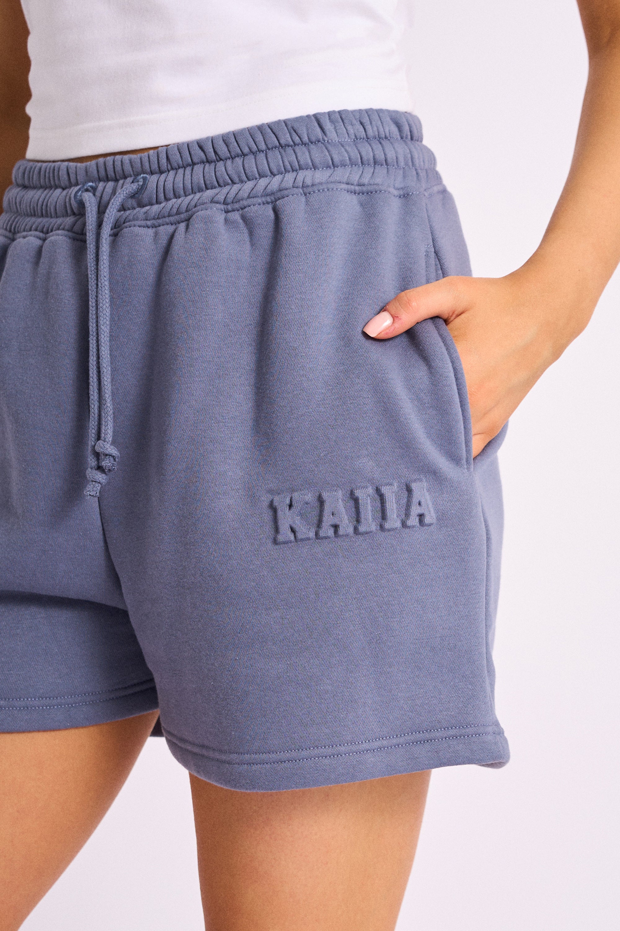 Kaiia Embossed Logo Sweat Shorts Blue