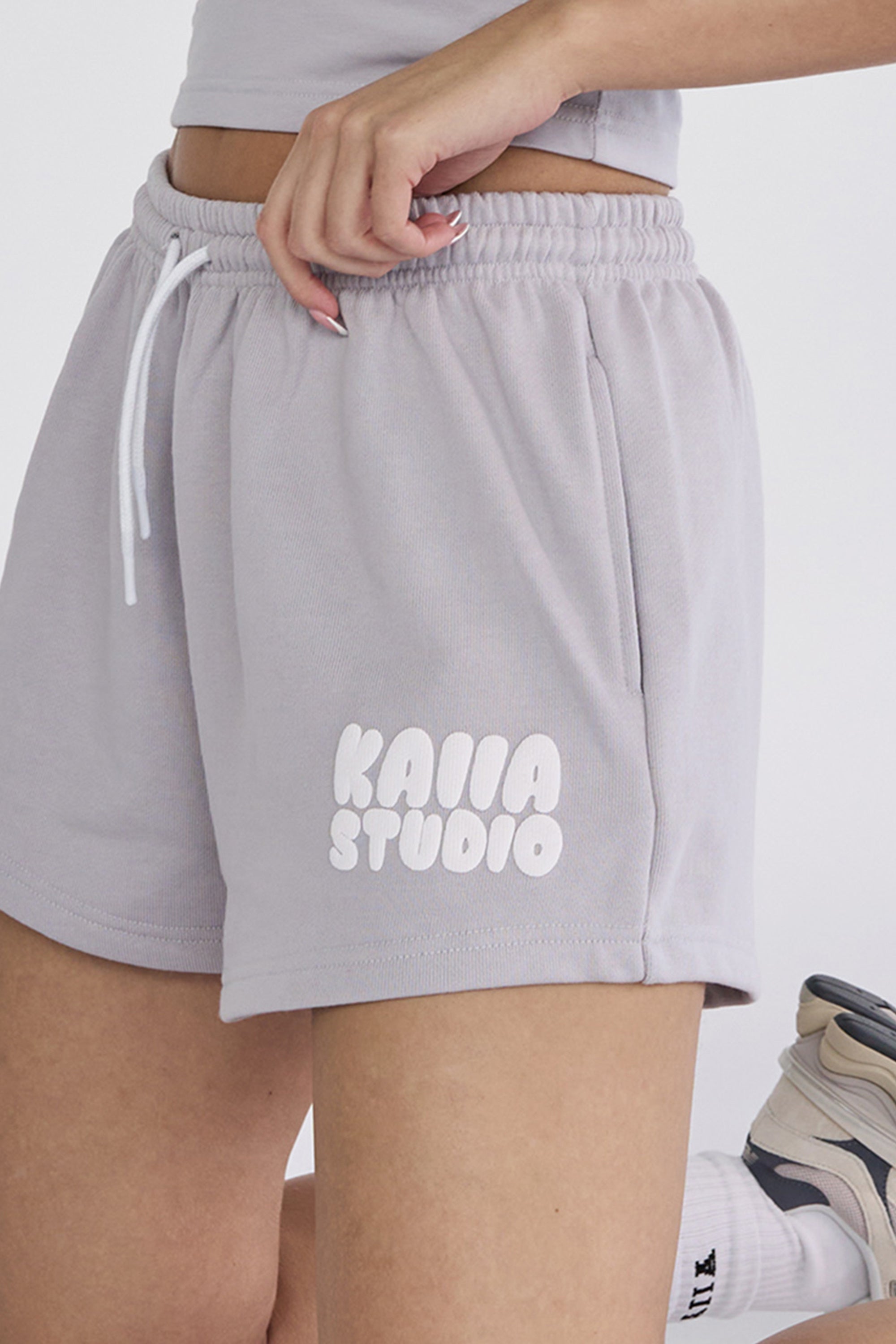 Kaiia Studio Bubble Logo Sweat Shorts Light Grey