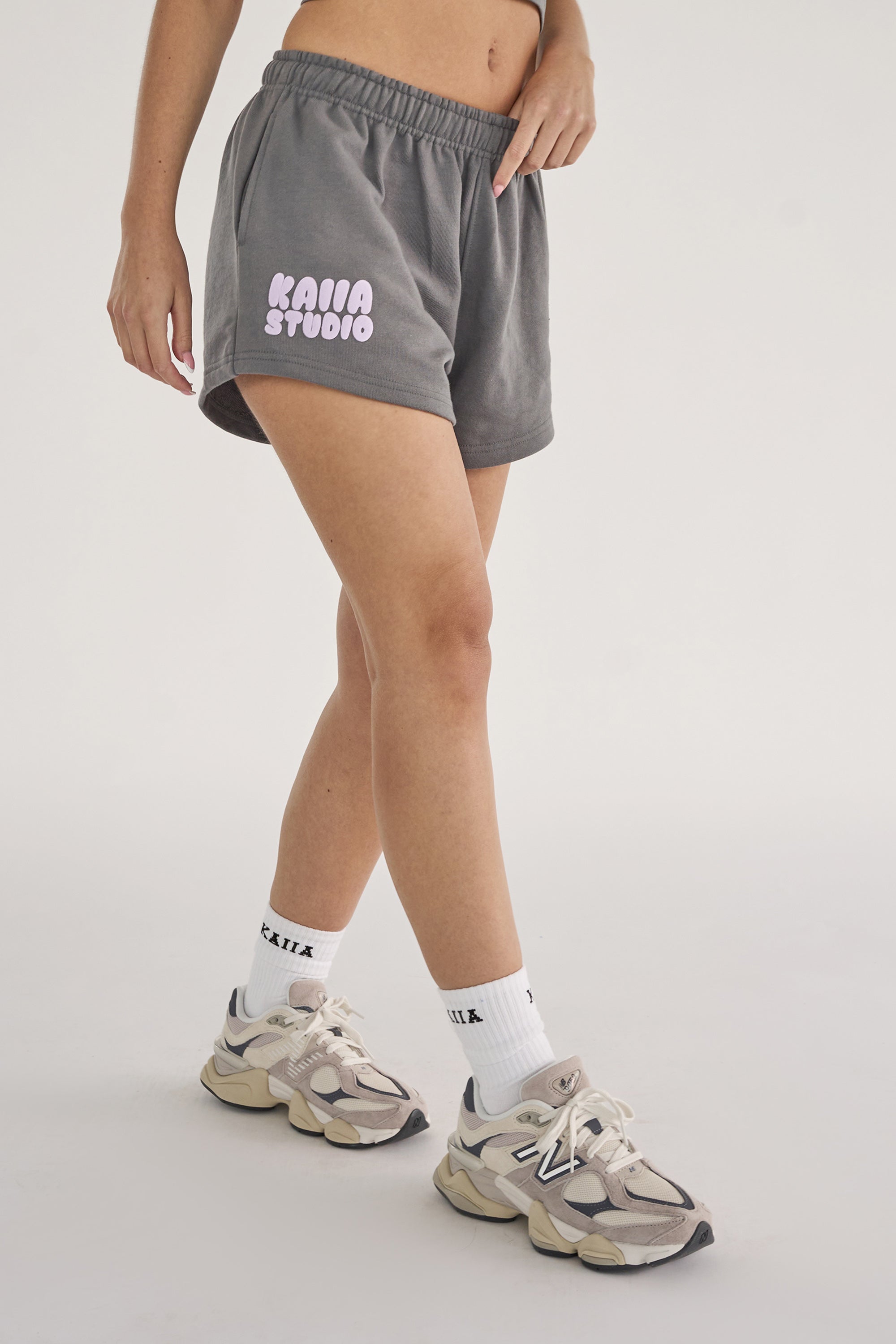 Kaiia Studio Bubble Logo Sweat Shorts Dark Grey & Lilac