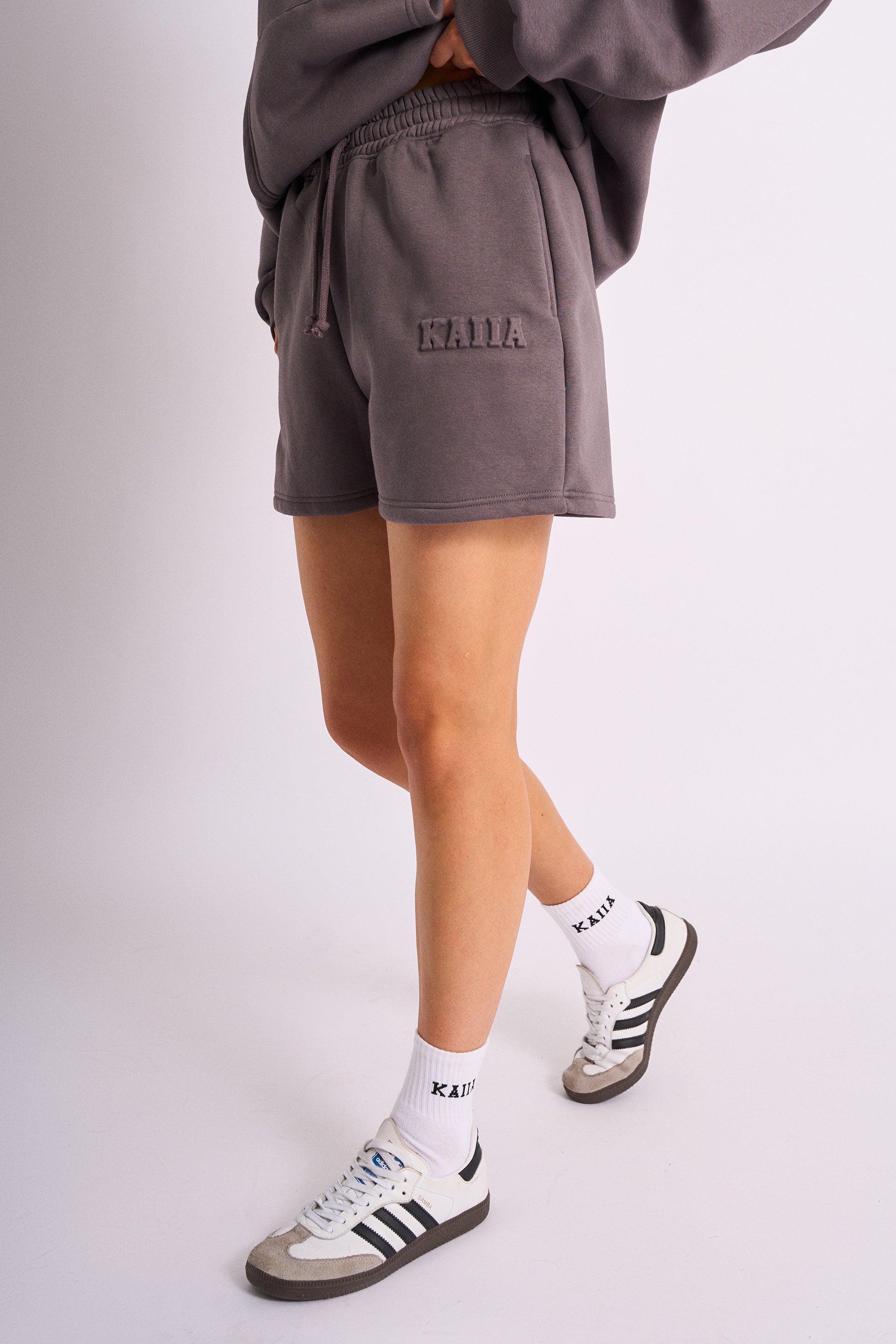 Kaiia Embossed Logo Sweat Shorts Dark Grey