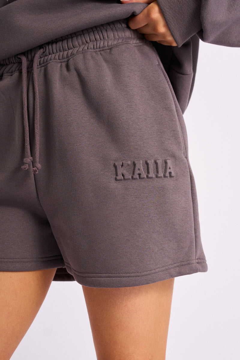 Kaiia Embossed Logo Sweat Shorts Dark Grey