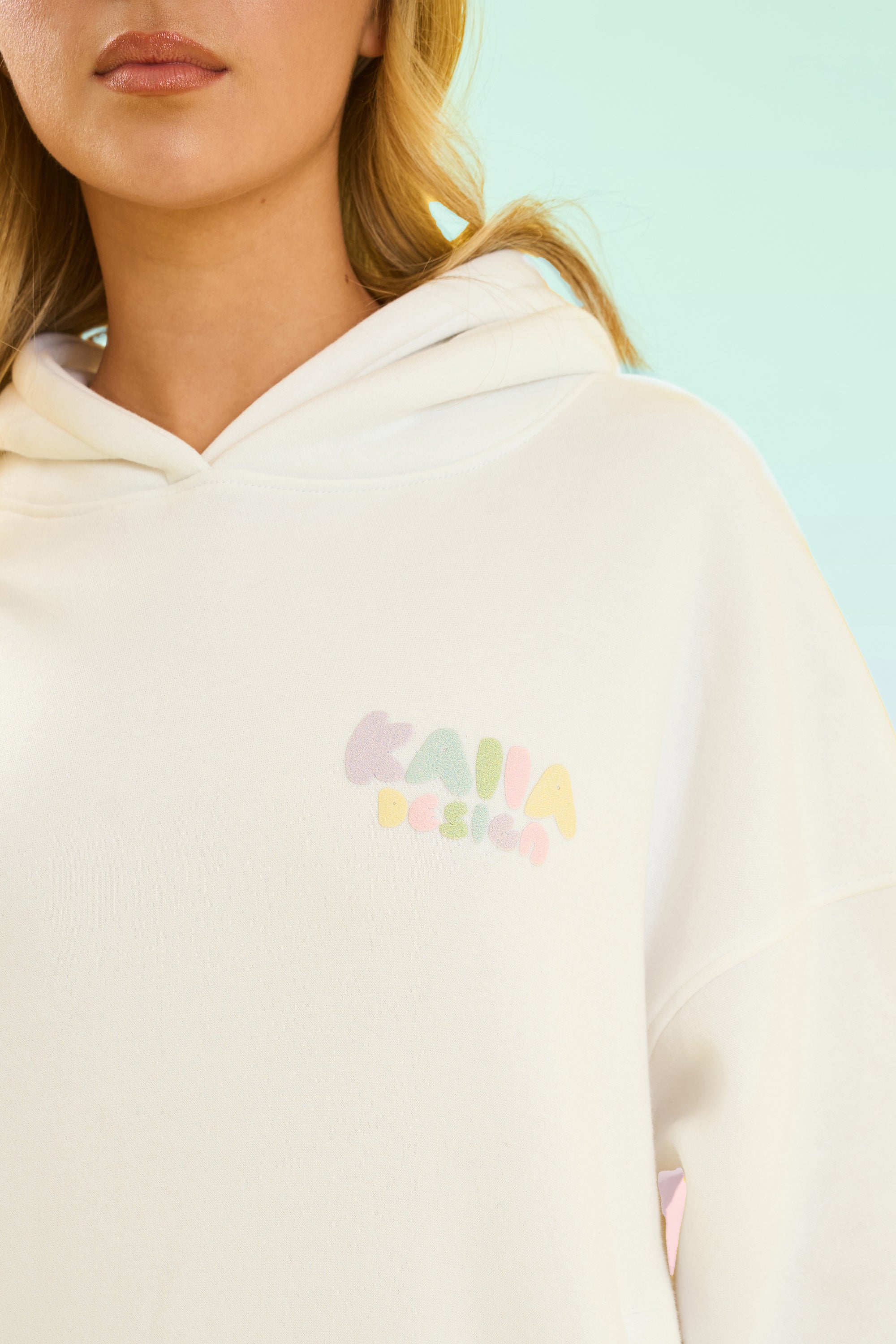 Kaiia Design Bubble Logo Oversized Hoodie Off White & Rainbow