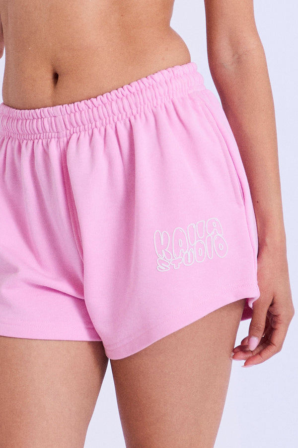 Kaiia Studio Bubble Logo Mini Sweat Shorts Baby Pink