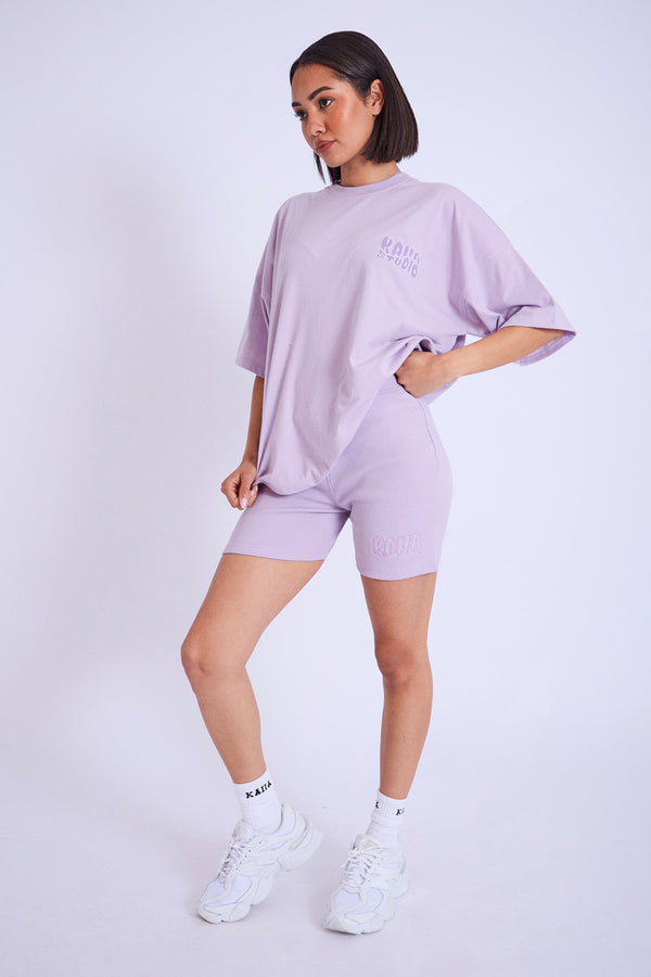 Kaiia Embroidered Bubble Logo Ribbed Cycling Shorts Lilac