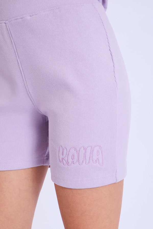 Kaiia Embroidered Bubble Logo Ribbed Cycling Shorts Lilac