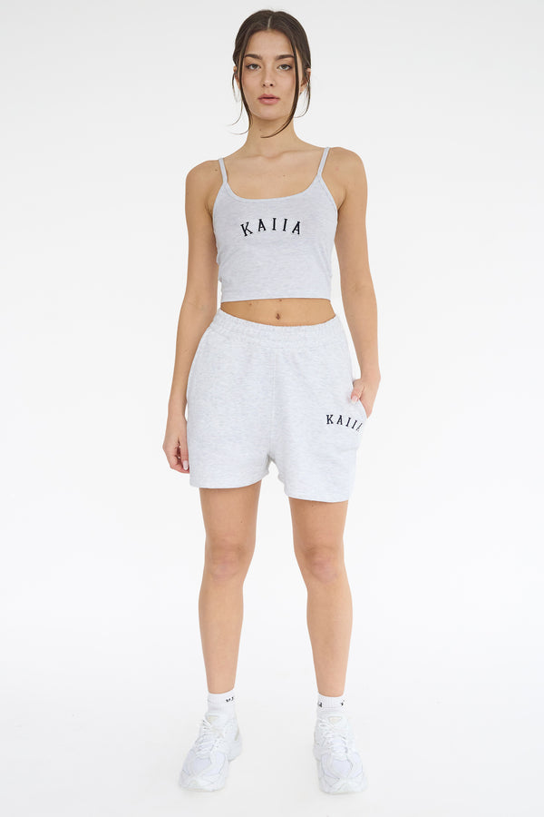 Kaiia Sweat Logo Shorts In Grey Marl