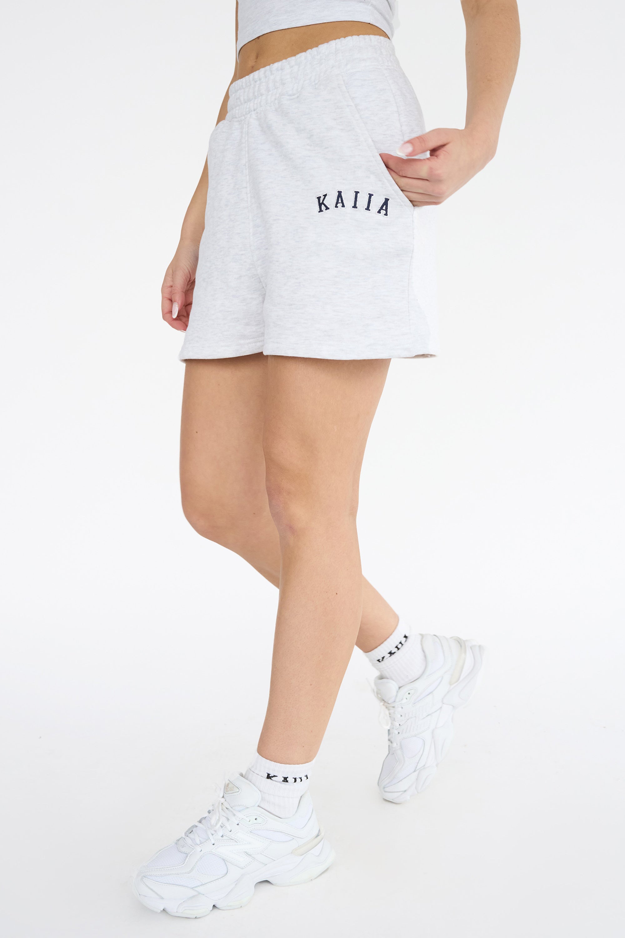 Kaiia Sweat Logo Shorts In Grey Marl