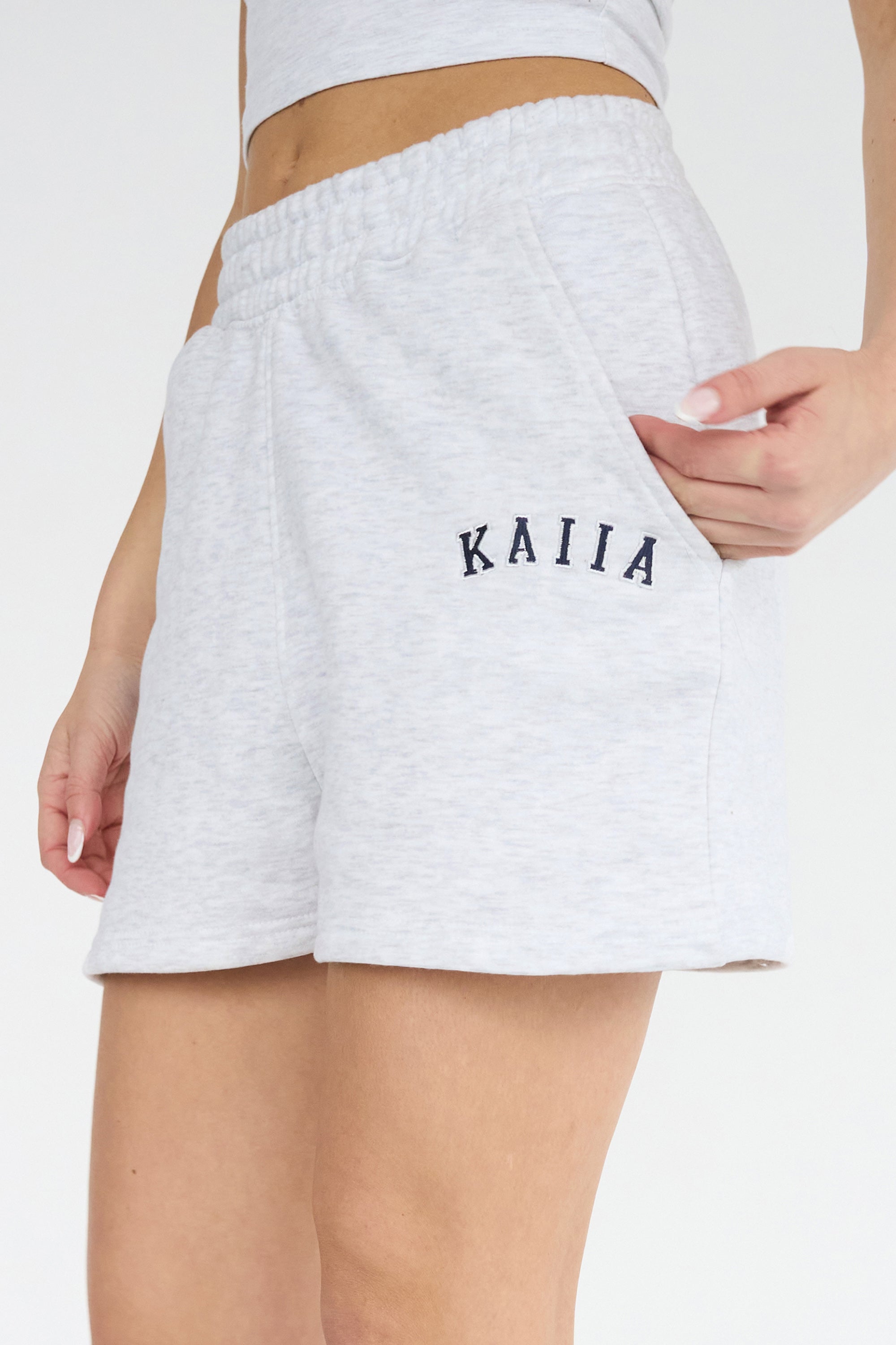 Kaiia Sweat Logo Shorts In Grey Marl