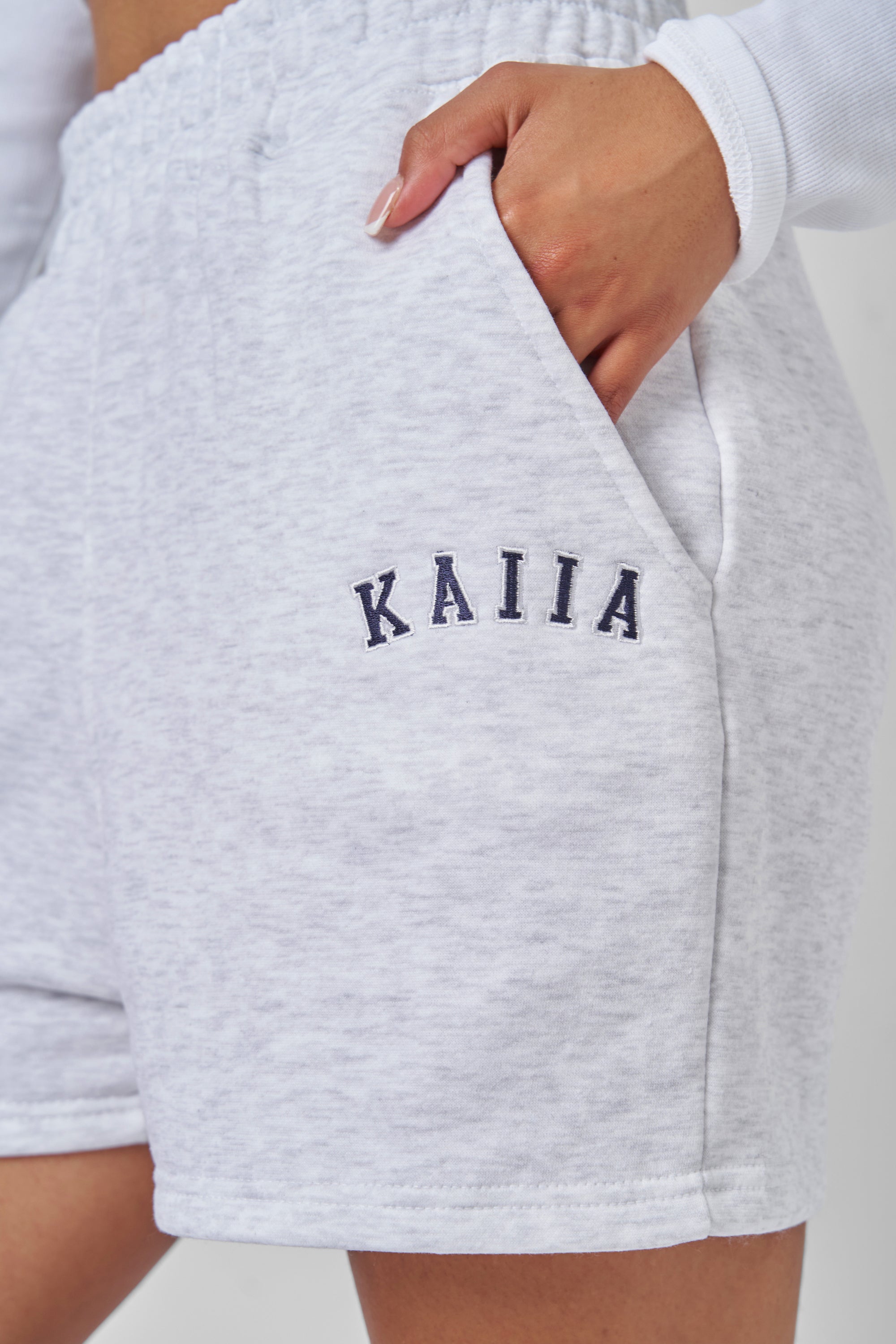 Kaiia Sweat Logo Shorts In Grey Marl