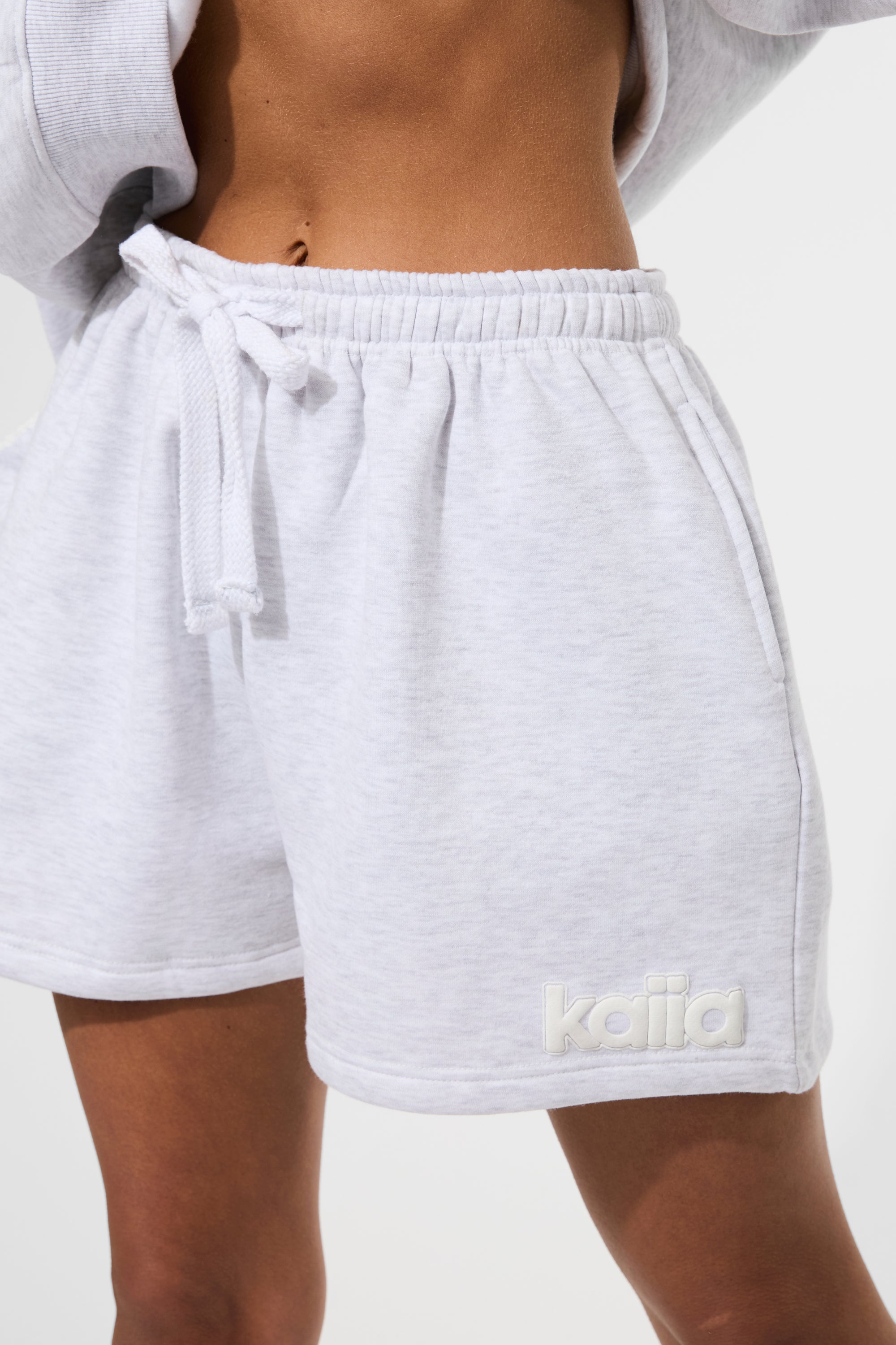 Kaiia Puff Print Sweat Shorts Ash Grey Marl