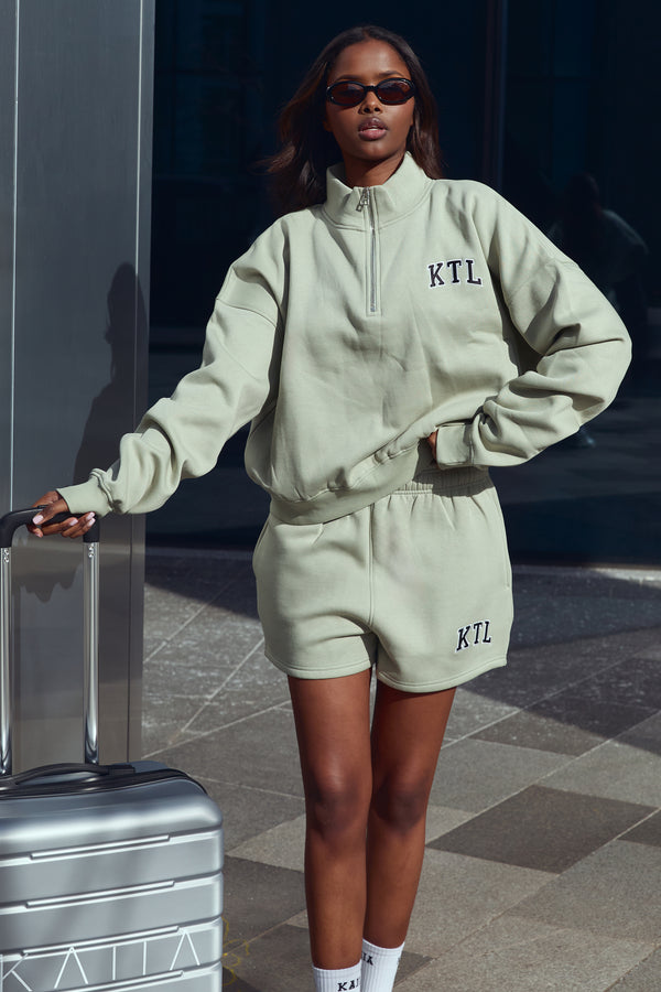 Kaiia KTL Logo Oversized Quarter Zip Sweatshirt Sage