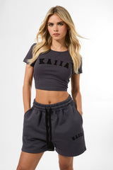 KAIIA LOGO RELAXED SWEAT SHORT DARK GREY