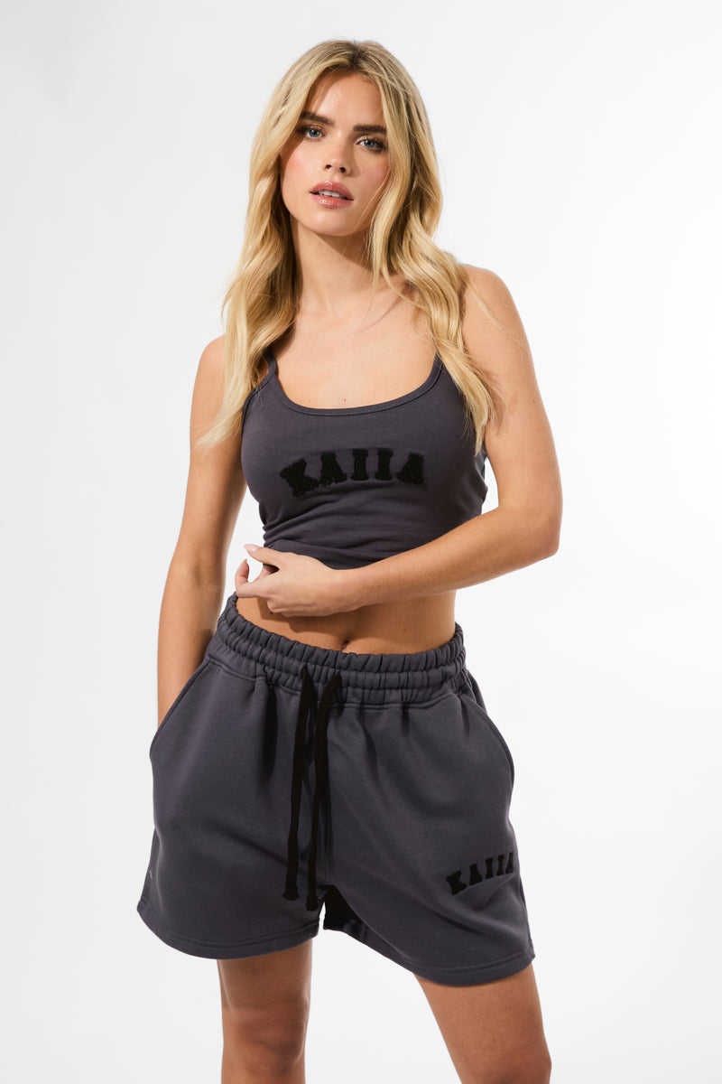 KAIIA LOGO RELAXED SWEAT SHORT DARK GREY