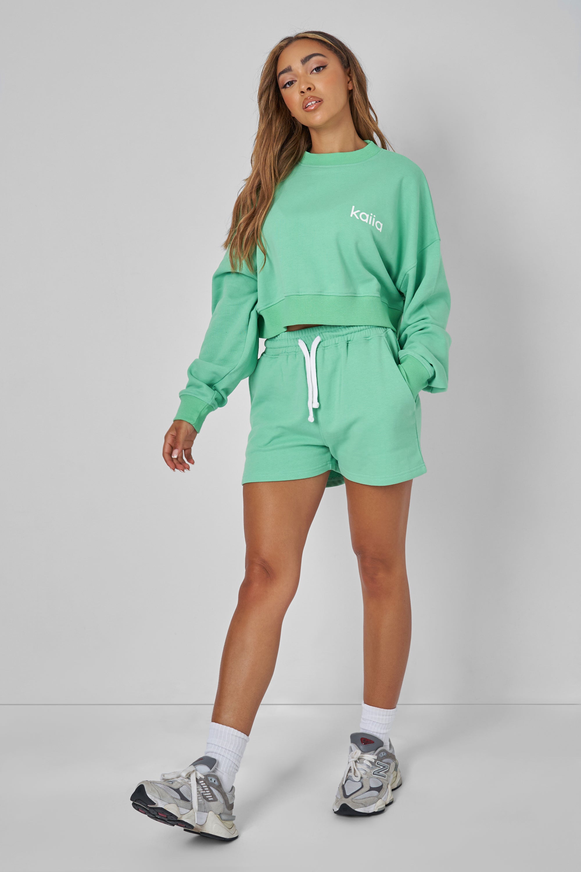 Kaiia Slogan Cropped Sweatshirt Green