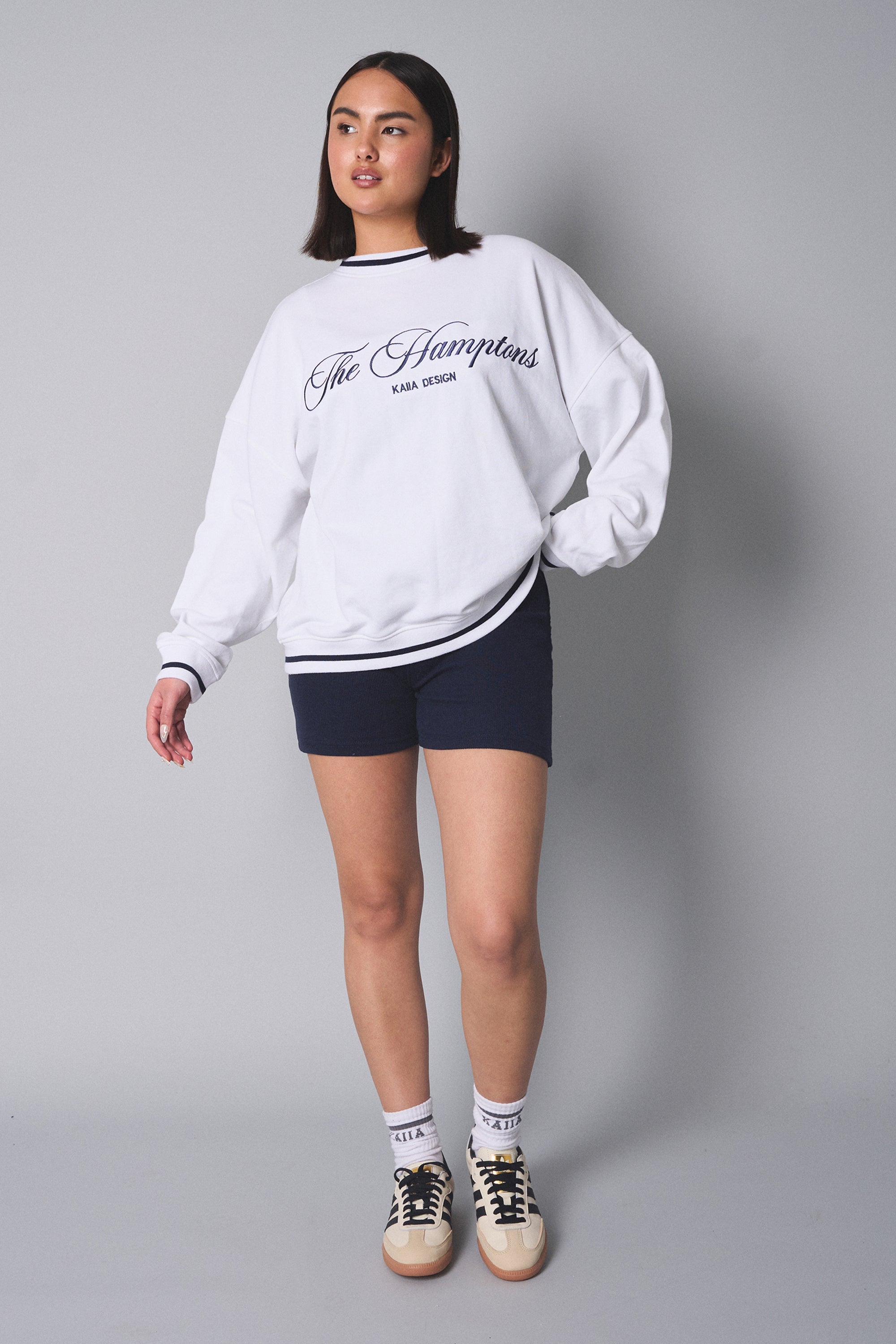 Kaiia Contrast Binding Hamptons Oversized Sweatshirt White