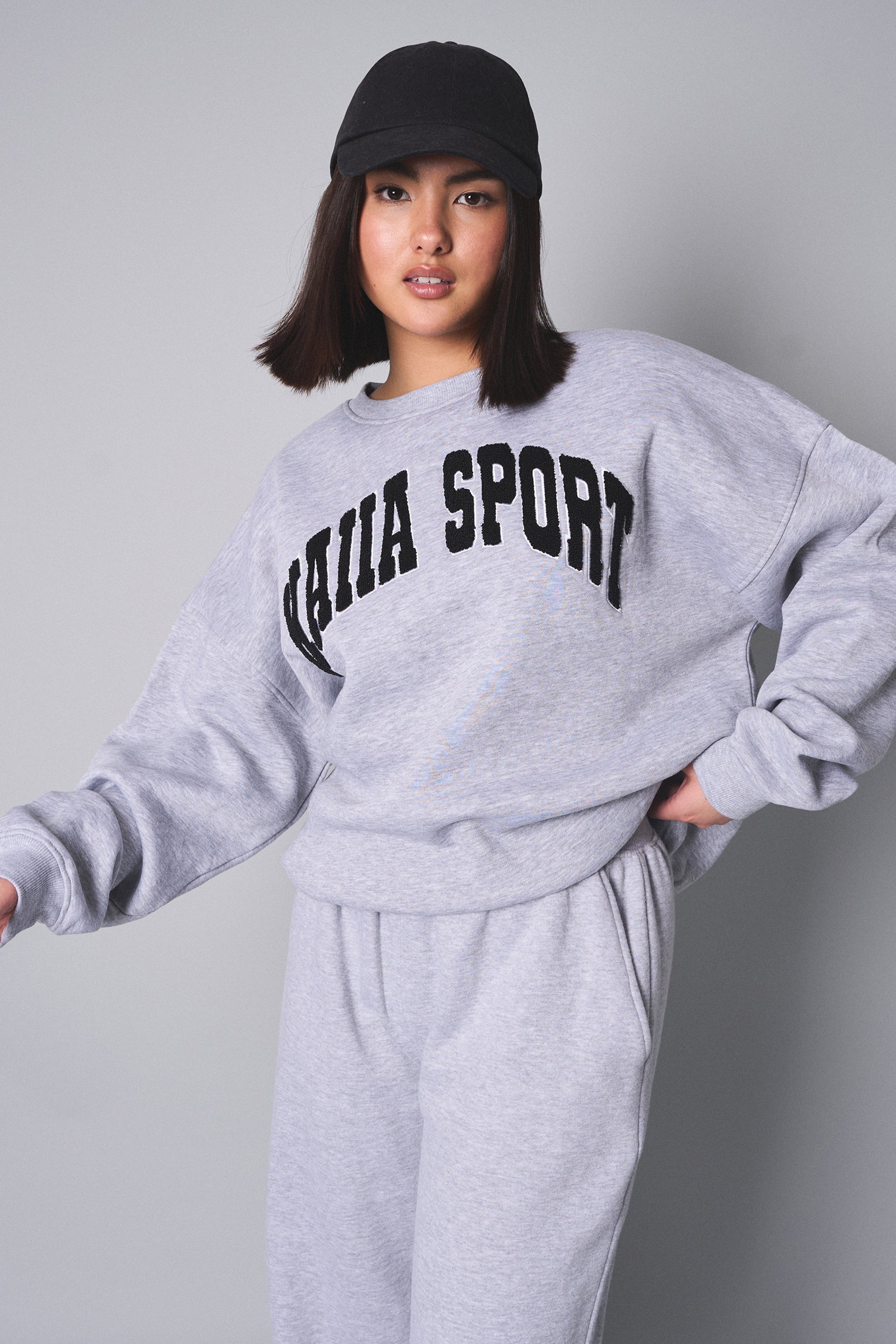 Kaiia Sport Slogan Oversized Sweatshirt Grey Marl