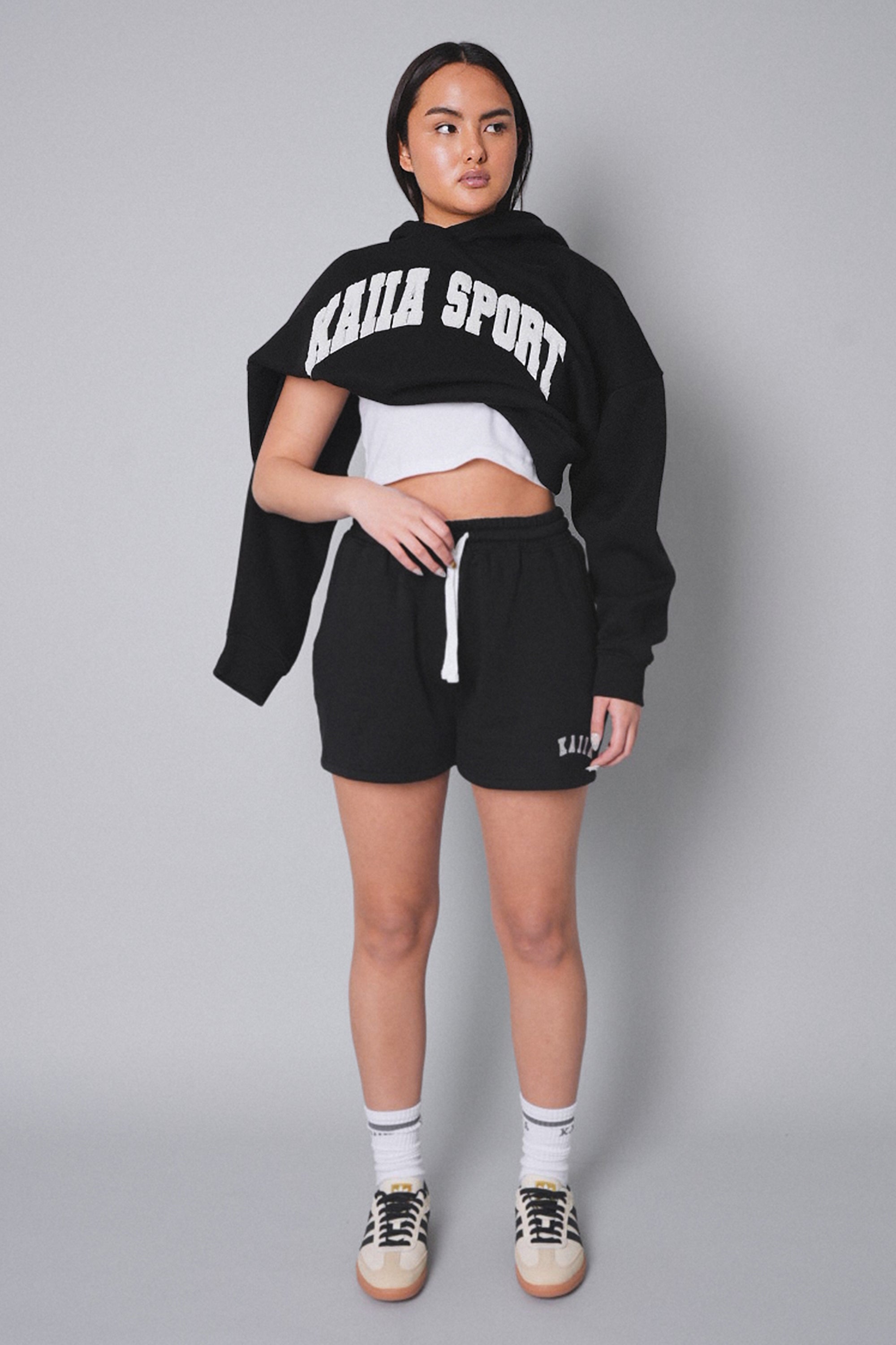 Kaiia Sport Slogan Oversized Hoodie Black With White