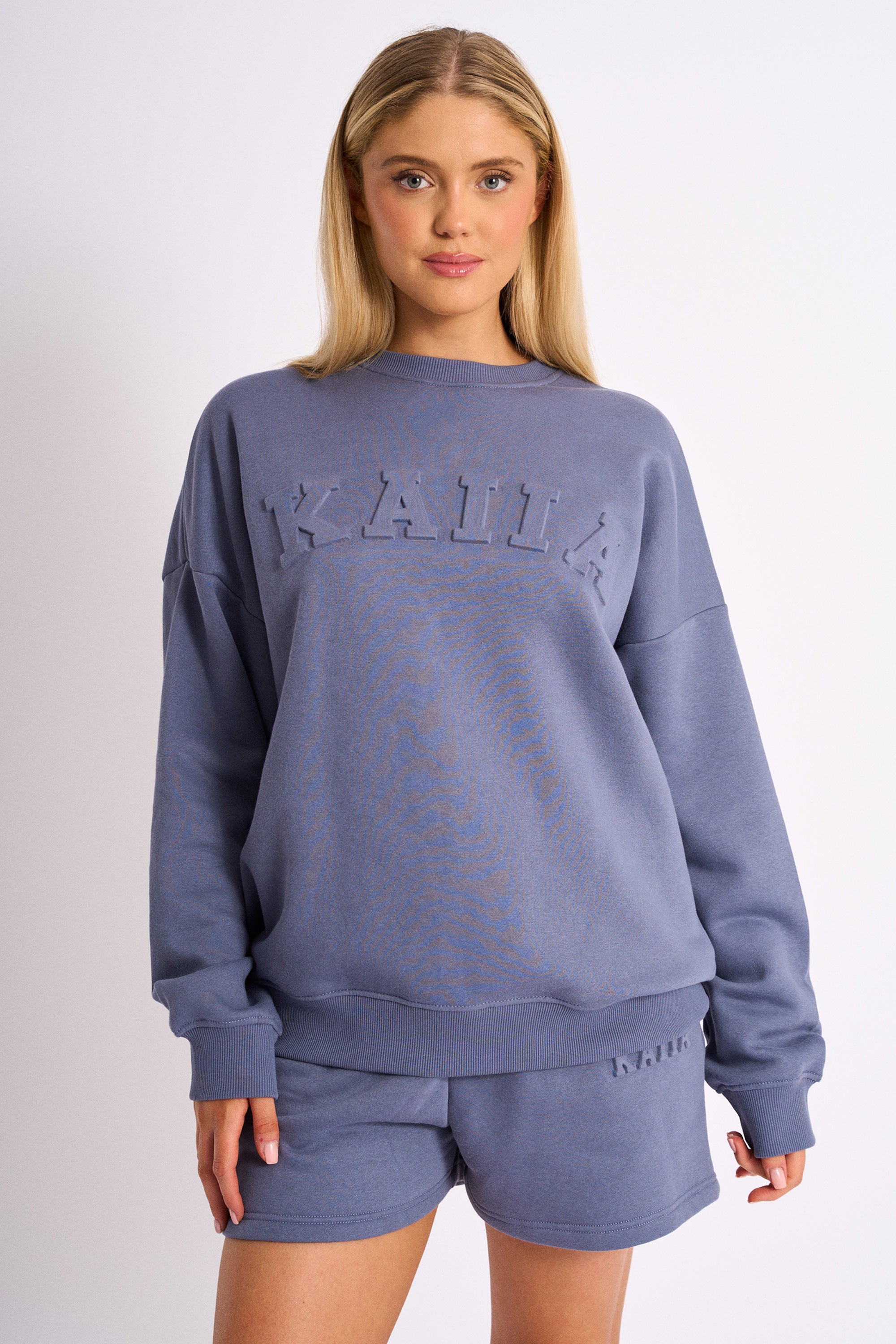 Kaiia Embossed Logo Oversized Sweatshirt Blue